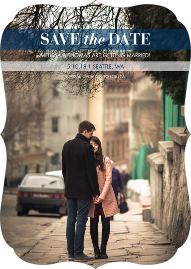 Navy Banner Photo Save the Date Cards